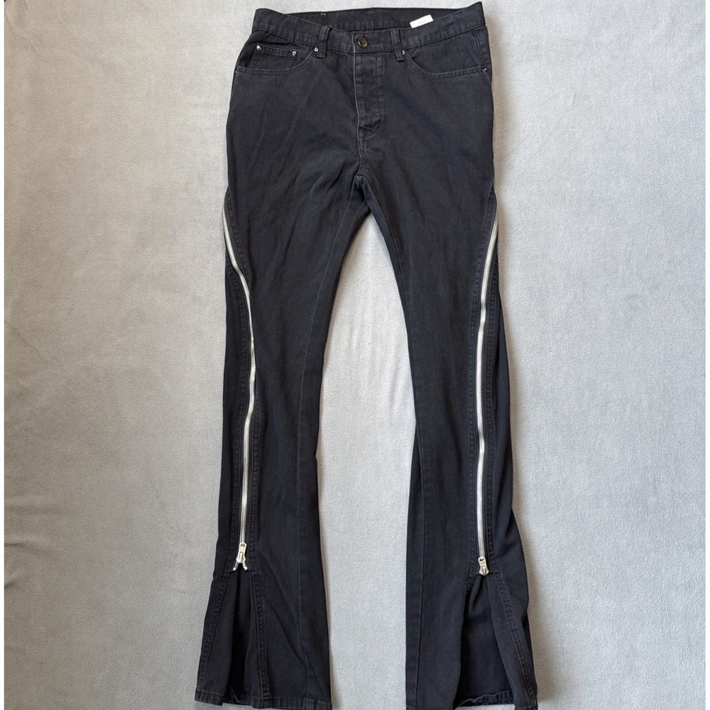 mnml Jeans Mens 31 Black Zipper Flare Button Fly Goth Rave Streetwear‎ Cotton
